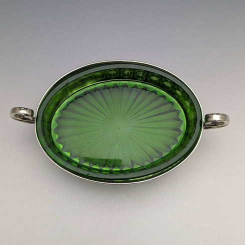 British Antique Butter Dish Silver Plate & Green Glass Inner